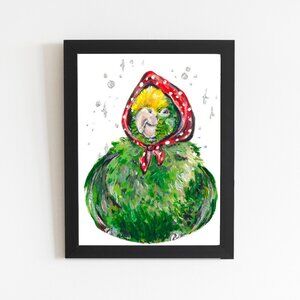Birdbushka Yellow Crown Amazon Art Print, Colorful Bird Art, Cute Babushka Decor